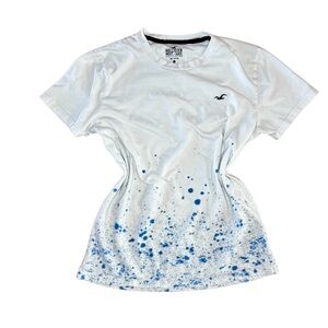 Hollister White and Blue Splatter T-Shirt